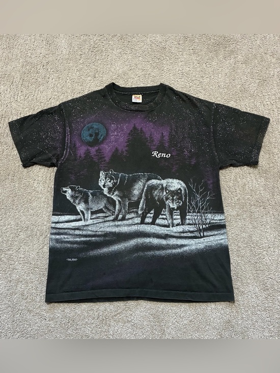 Anvil Other - Vintage 1991 San Segal Wolves All Over Print Single Stitch Tee